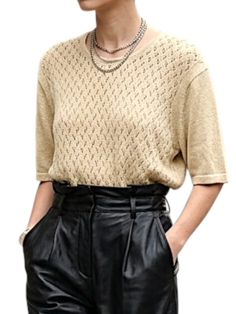 Vintage 90s Y2K beige oversized boxy short sleeve open knit sweater XL